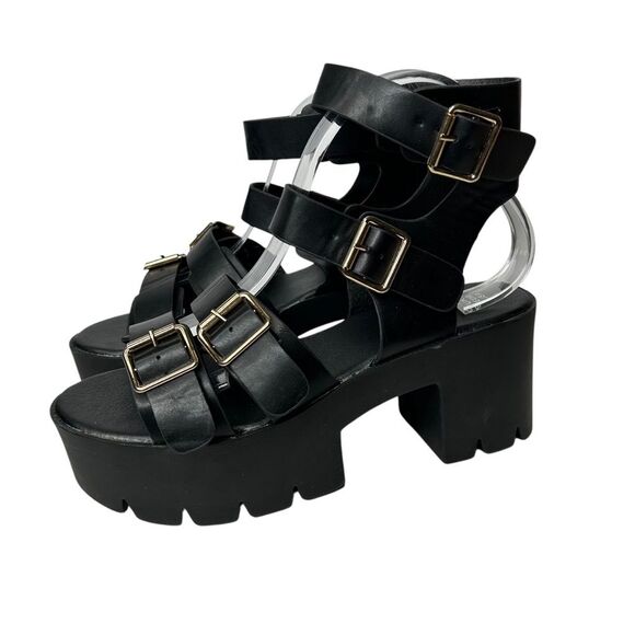 New Faux Leather Multi Buckle Strap Gladiator Chunky Platform Sandals Caged 10 - Picture 1 of 11